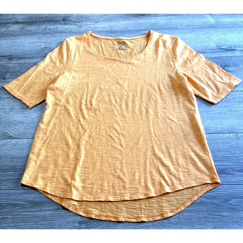 Chico's The Ultimate Tee Orange Slub Short Sleeves Scoop Neck Women's 1 M 8-10